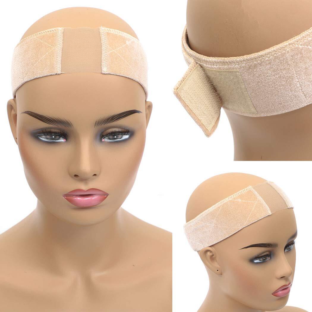 MapofBeauty 2 Pack Adjustable Velvet Wig Grip Wig Band No Slip Head Hair  Bands Flexible Headband (Beige)